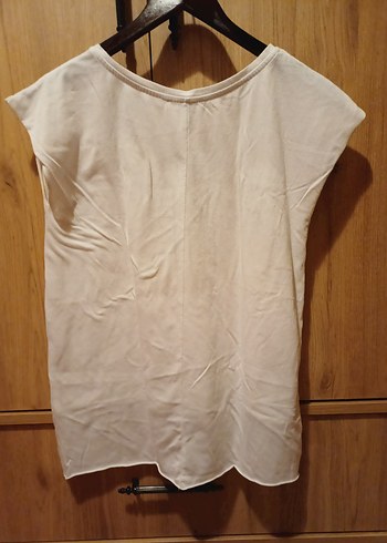 Beyaz Keten Hamile Tişörtü, Kısa Kollu, Salaş - Görsel 4