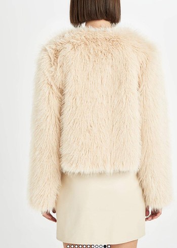 Bej Suni Kürk Kısa Mont - Görsel 5