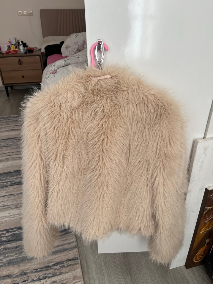 Bej Suni Kürk Kısa Mont - Görsel 4