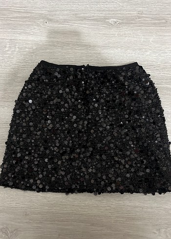 Kadın Siyah Payetli Pullu Mini Etek - Görsel 6