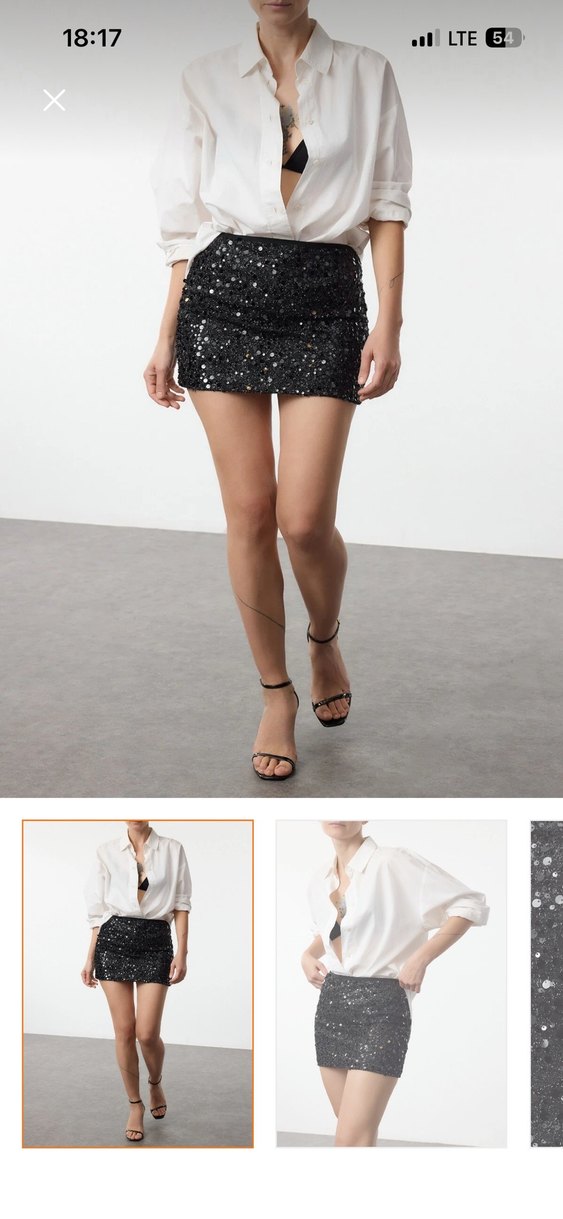 Kadın Siyah Payetli Pullu Mini Etek - Görsel 2