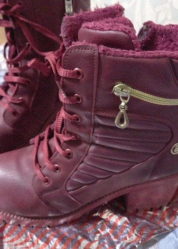 Bordo Deri Kadın Dolgu Topuklu Bot - Görsel 2