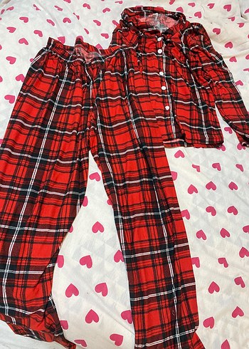 Kadın Kırmızı Ekose Uzun Kollu Pijama Takımı