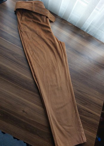 Diğer Kemerli Kahverengi Kadın Süet Pantolon