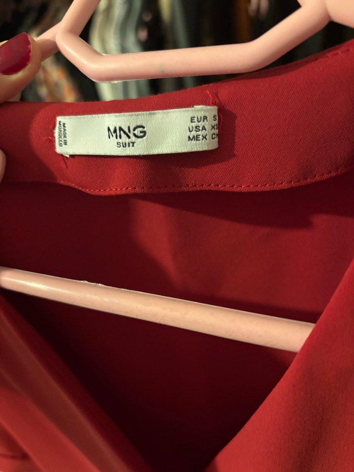 Kırmızı V Yakalı Kemerli Kadın Tulum - Görsel 2