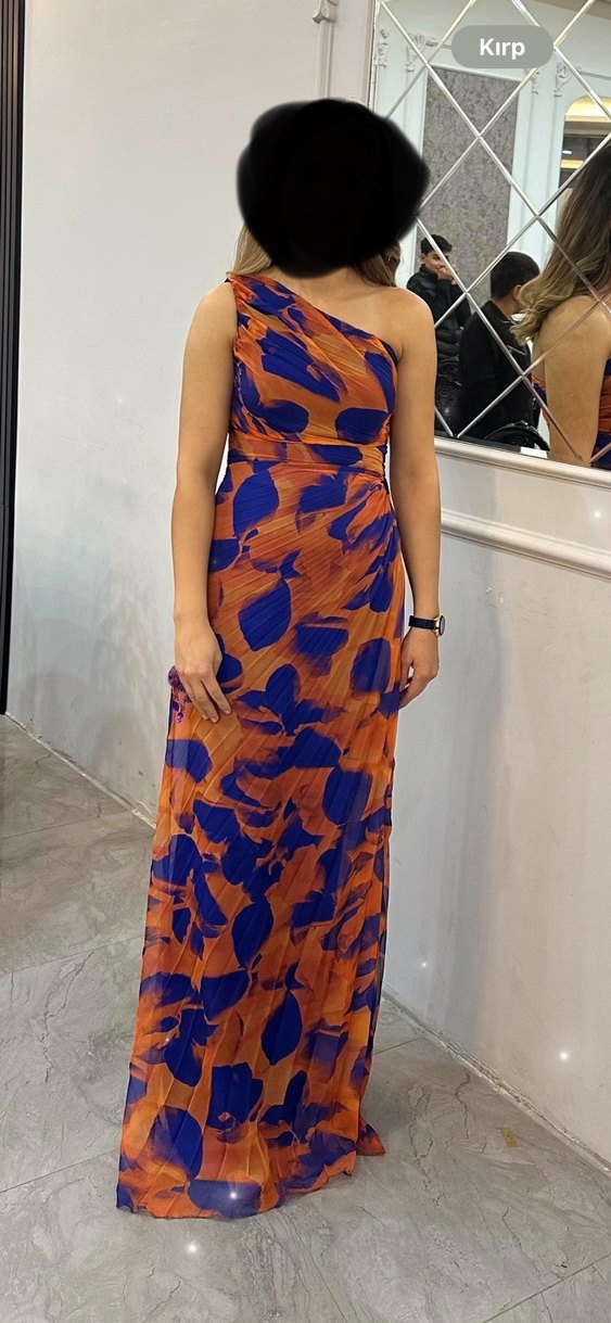 Çok Renkli Drapeli Uzun Abiye Elbise - Görsel 3