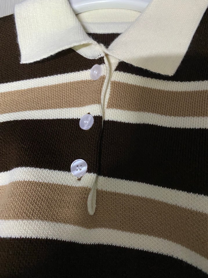 Düğmeli Kahverengi Çizgili Kadın Kazak - Görsel 2