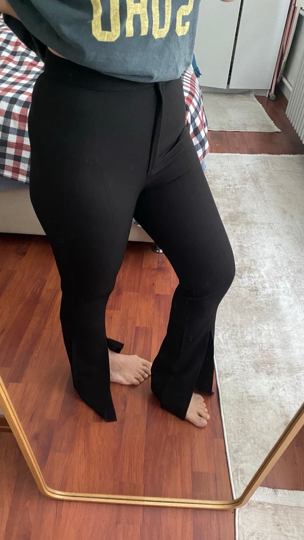 Siyah, Kemer Detaylı Dar Kesim Hamile Pantolonu - Görsel 2