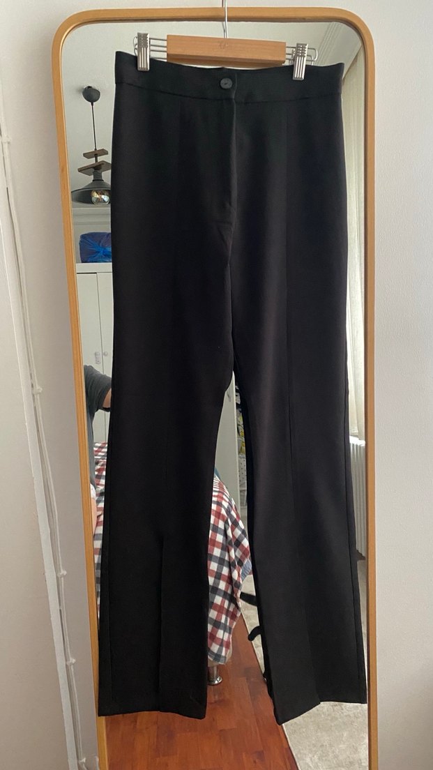 Siyah, Kemer Detaylı Dar Kesim Hamile Pantolonu - Görsel 3