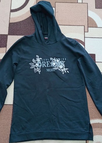 Kadın Siyah Kapüşonlu Baskılı Sweatshirt