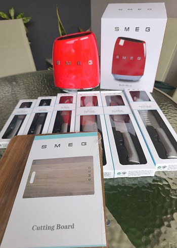 Kırmızı SMEG Kesme  Bıçak Seti ve standi - Görsel 2