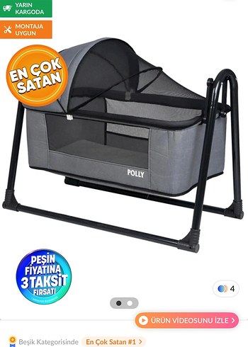 Gri Polly Sallanır Beşik ve Beşik Uyumlu yatak - Görsel 2