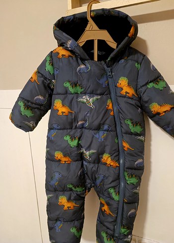 Fermuarlı Bebek lacivert Dinozor Desenli Astronot  mont Tulumu - Görsel 4