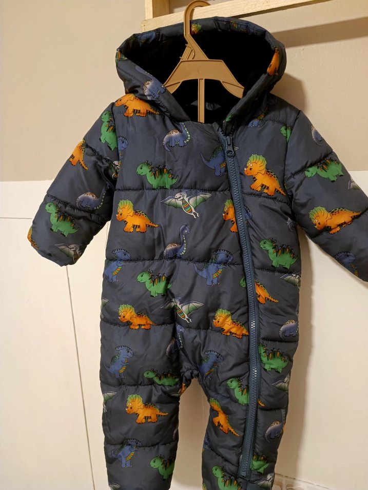 Fermuarlı Bebek lacivert Dinozor Desenli Astronot  mont Tulumu - Görsel 4