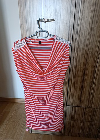 Vero Moda Kırmızı Çizgili V Yakalı yazlık elbise tunik