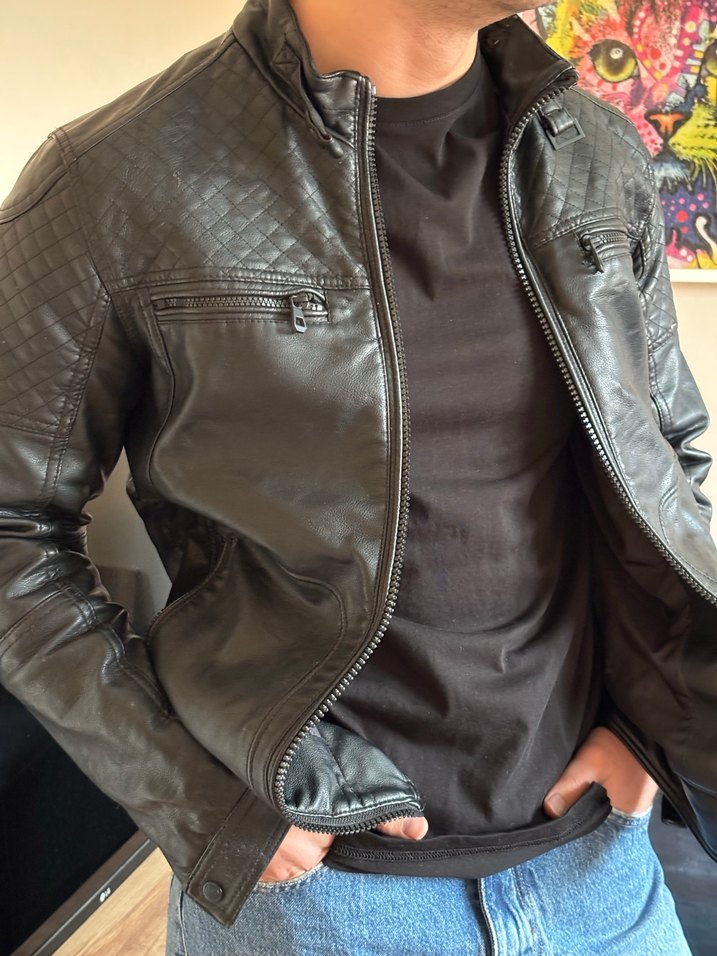 Siyah Erkek Deri Ceket - Görsel 4
