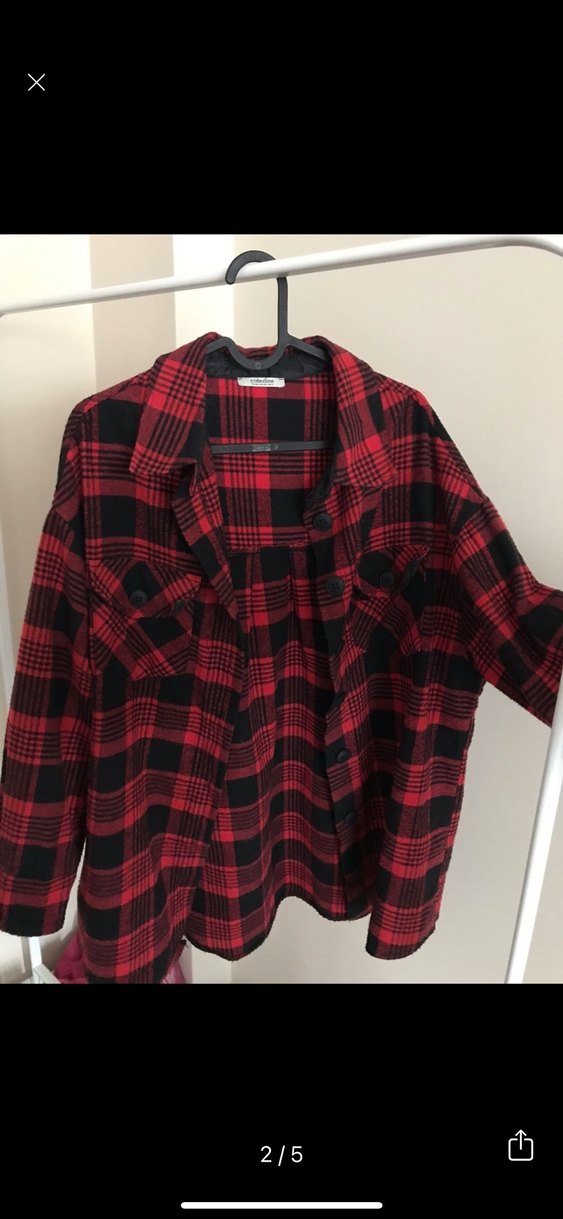 Kırmızı Kareli Uzun Kollu Ceket - Görsel 2