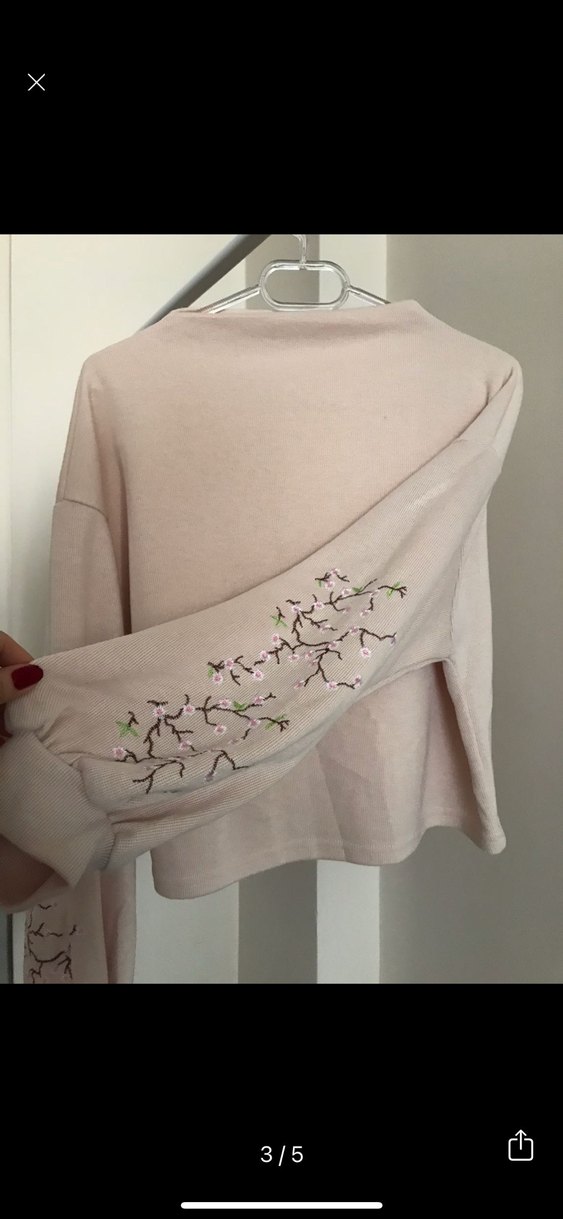 Nakış Detaylı Pembe Triko Kadın Kazak - Görsel 3