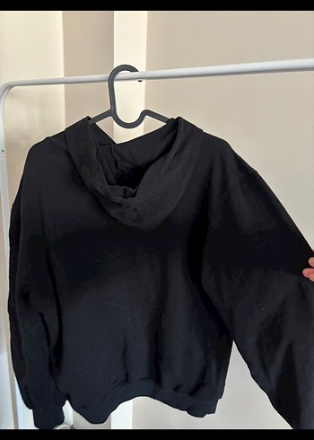 Siyah Kapüşonlu Uzun Kollu Sweatshirt - Görsel 2