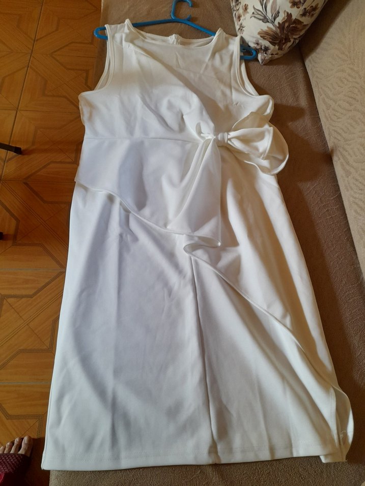 Beyaz Drapeli Midi Klasik Elbise - Görsel 2