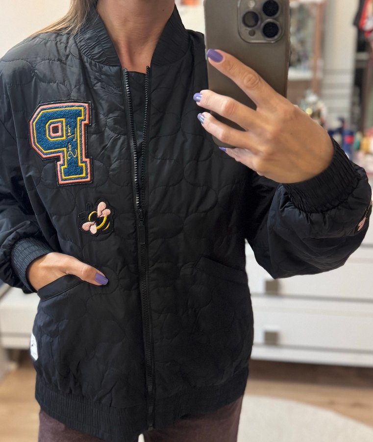 Siyah Baskılı Rahat Kesim Kadın Mont - Görsel 5