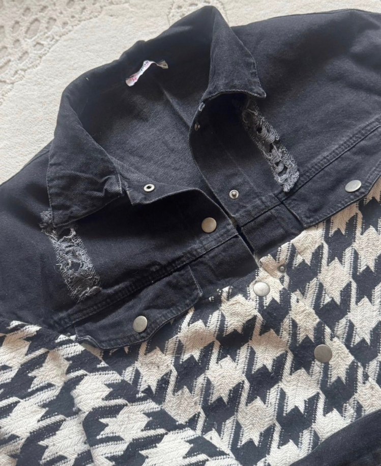 Kemerli Siyah Beyaz Oversize Kadın mont - Görsel 5