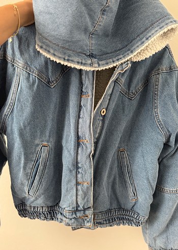 Düğmeli Kadın Kot Ceket, Rahat Kesim, Midi Boy - Görsel 4