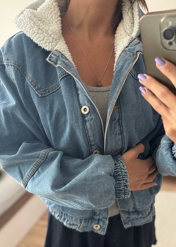 Düğmeli Kadın Kot Ceket, Rahat Kesim, Midi Boy - Görsel 5