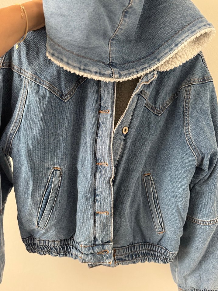 Düğmeli Kadın Kot Ceket, Rahat Kesim, Midi Boy - Görsel 4