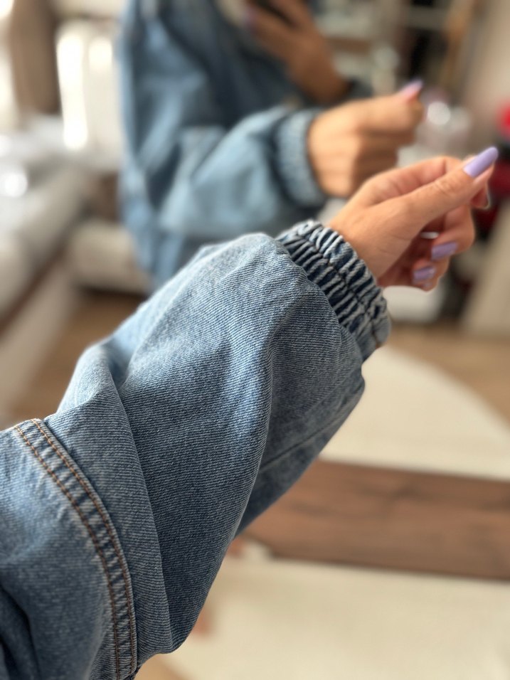 Düğmeli Kadın Kot Ceket, Rahat Kesim, Midi Boy - Görsel 2