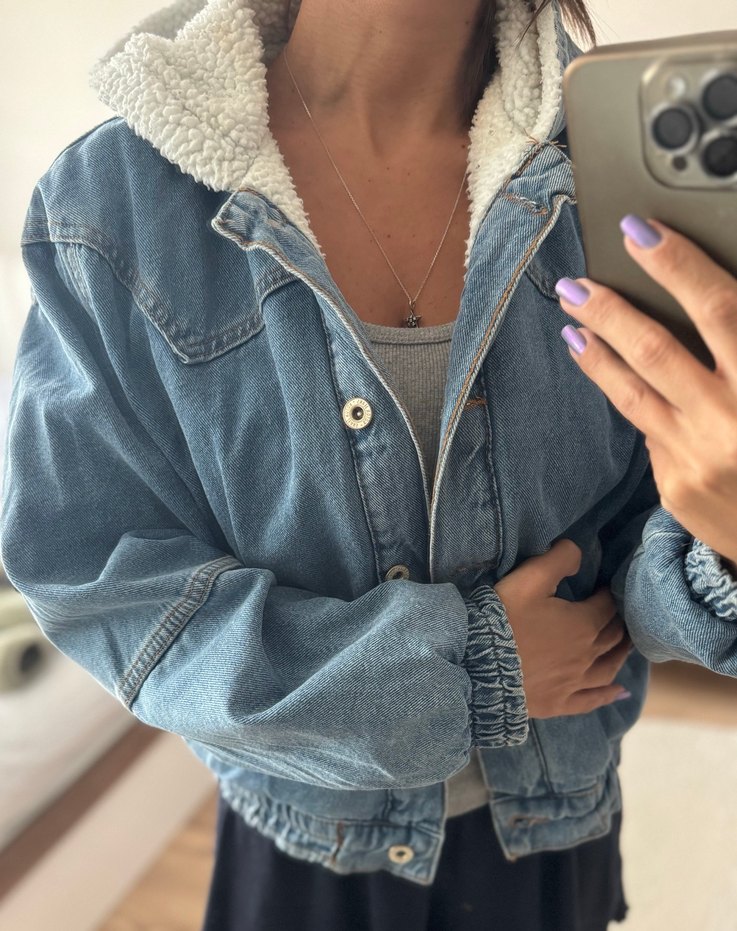 Düğmeli Kadın Kot Ceket, Rahat Kesim, Midi Boy - Görsel 5