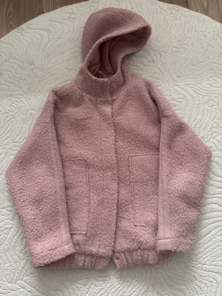 Pembe Peluş Kadın Midi Mont - Görsel 3