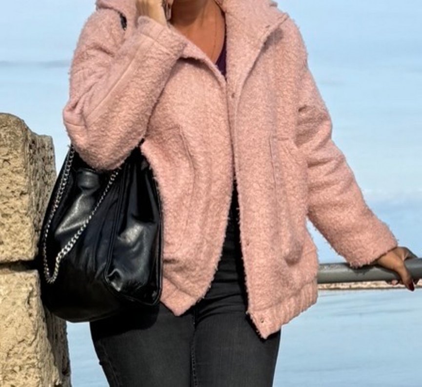 Pembe Peluş Kadın Midi Mont - Görsel 2