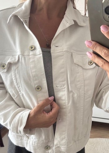Nakışlı Beyaz Kadın Denim Ceket - Görsel 2