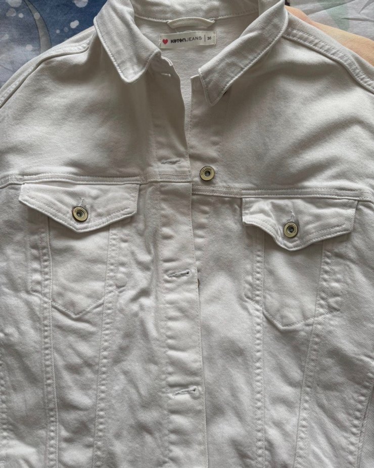 Nakışlı Beyaz Kadın Denim Ceket - Görsel 3