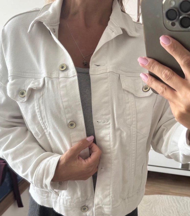 Nakışlı Beyaz Kadın Denim Ceket - Görsel 2