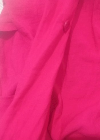 Düğmeli Pembe Keten Kadın Gömlek - Görsel 4