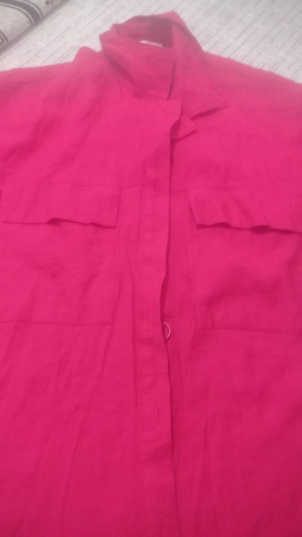 Düğmeli Pembe Keten Kadın Gömlek - Görsel 3