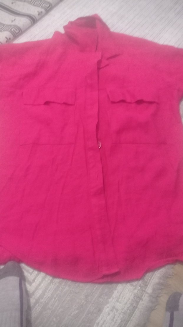 Düğmeli Pembe Keten Kadın Gömlek - Görsel 2