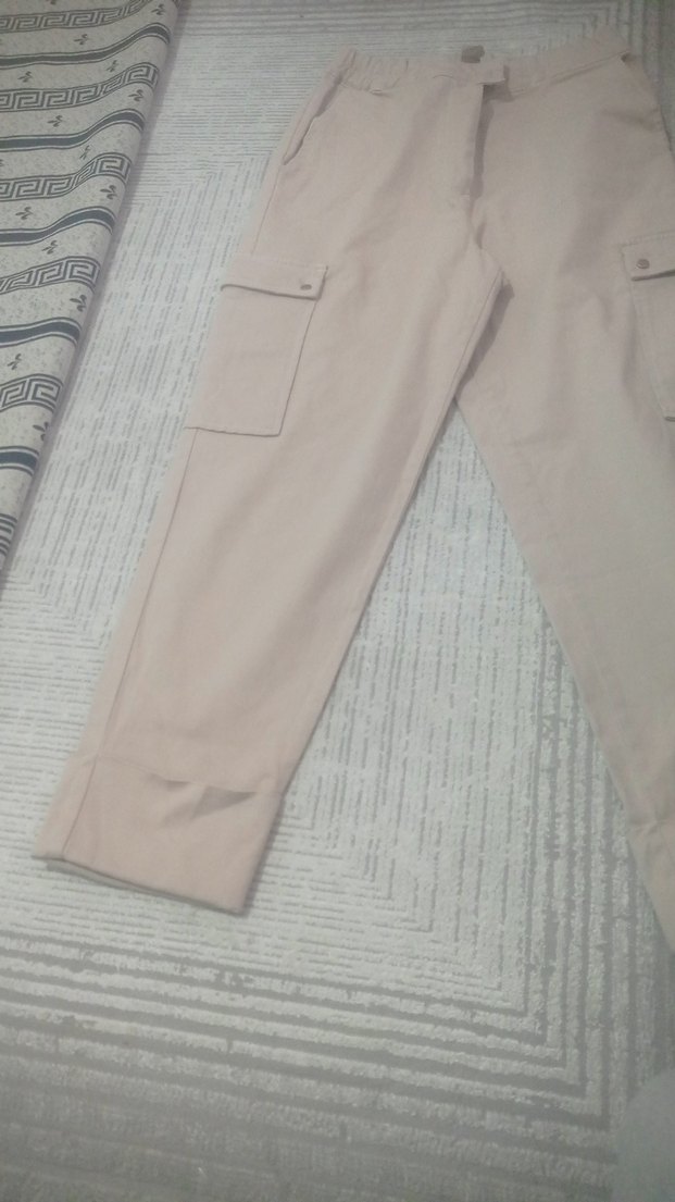 Bej Kadın Pamuk Kumaş Pantolon - Görsel 2