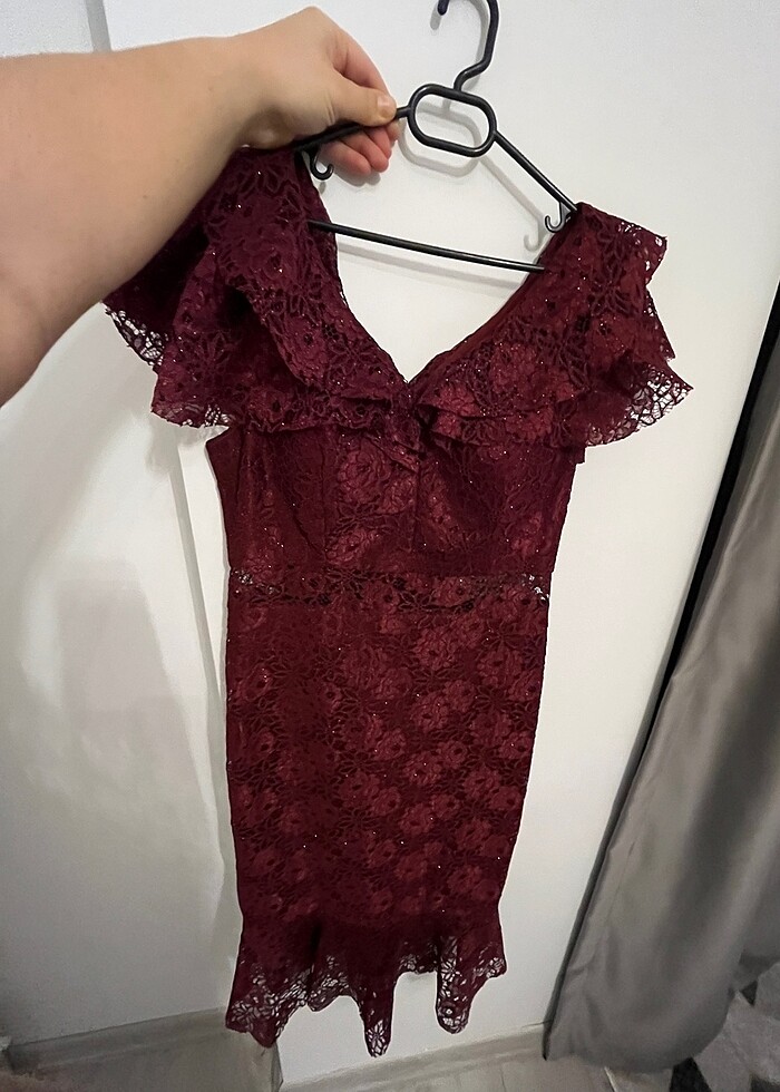 Bordo dantelli nişan elbisesi - Görsel 4