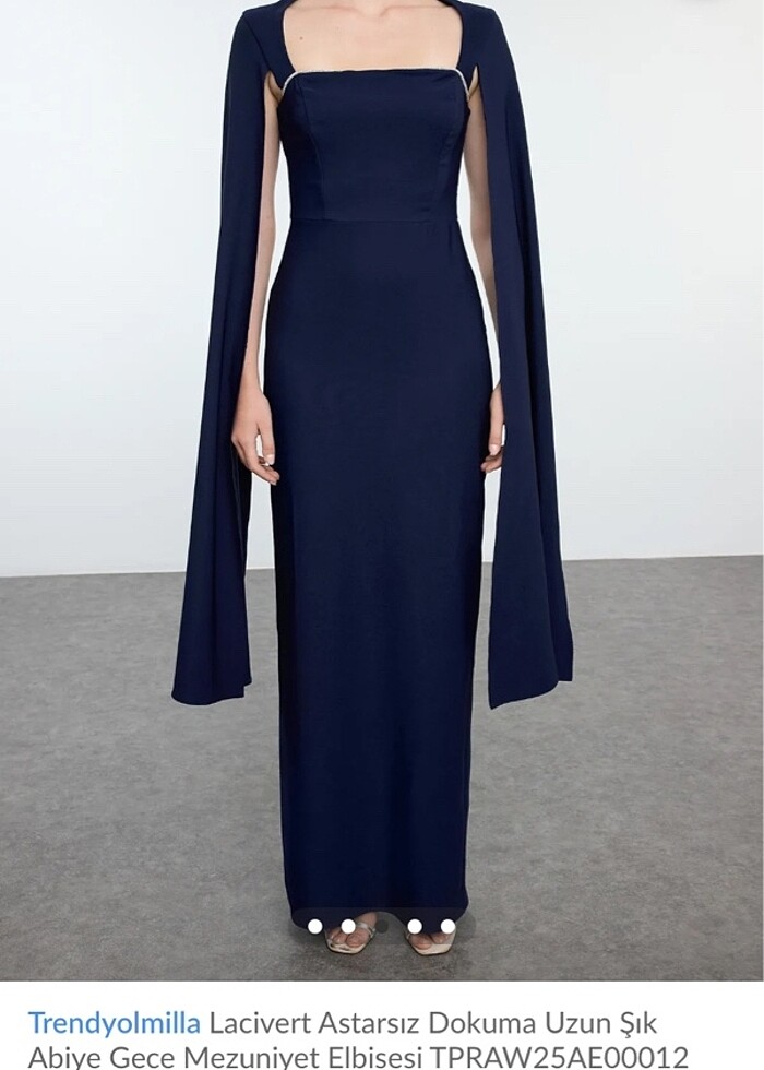 Lacivert pelerinli Trendyolmilla Abiye elbise - Görsel 2