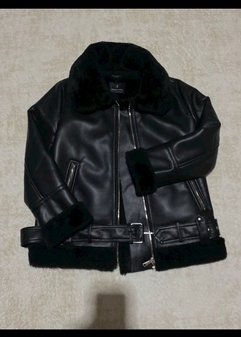 Siyah Deri Kürklü Biker Ceket - Görsel 3