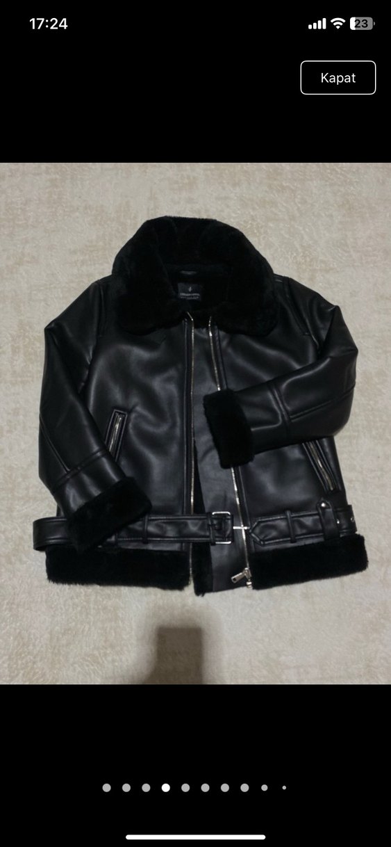 Siyah Deri Kürklü Biker Ceket - Görsel 3