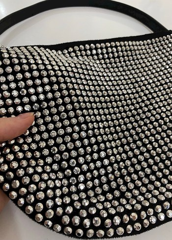 Parlak Siyah taşlı Kadın Çanta - Görsel 3