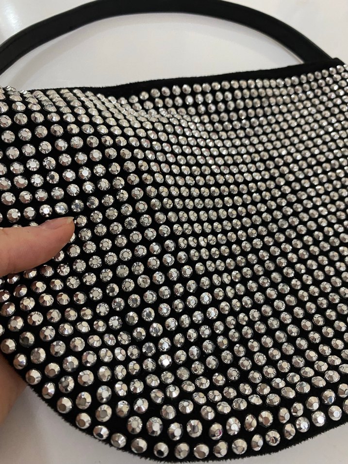 Parlak Siyah taşlı Kadın Çanta - Görsel 3