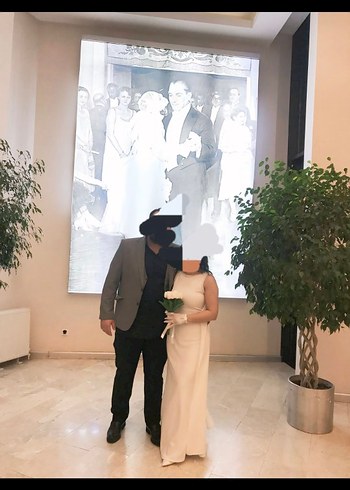 Minimalist Beyaz incili Uzun Abiye Elbise - Görsel 6