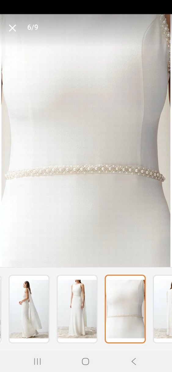 Minimalist Beyaz incili Uzun Abiye Elbise - Görsel 3