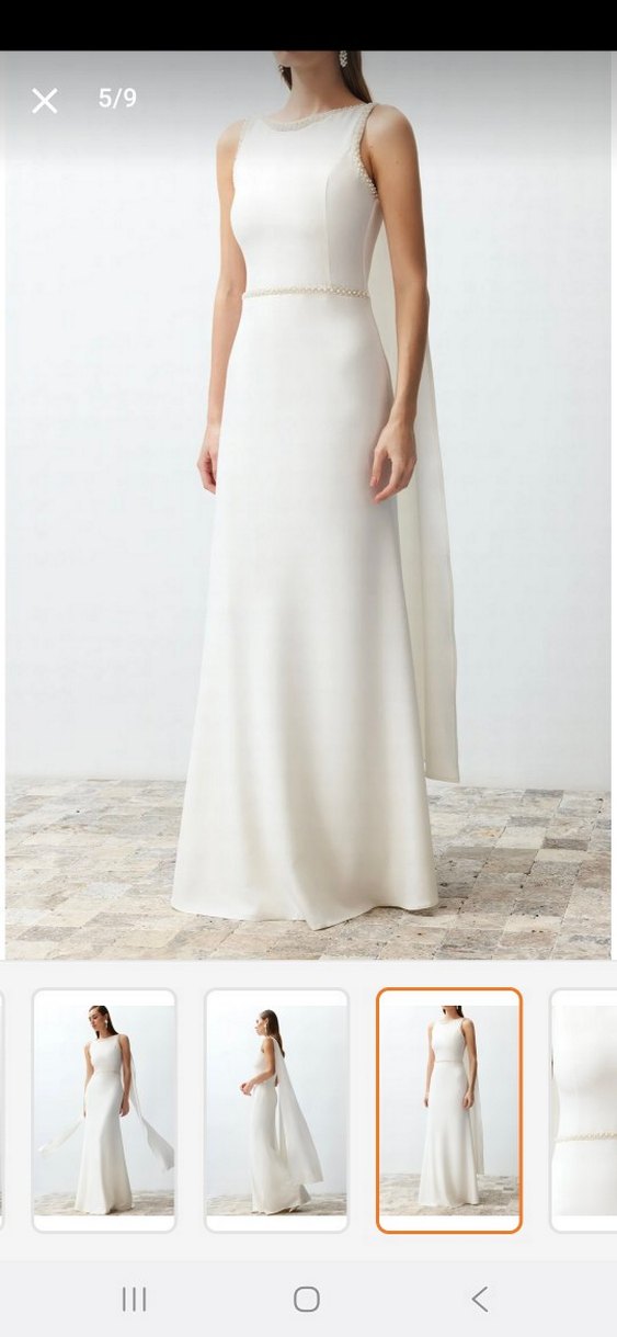 Minimalist Beyaz incili Uzun Abiye Elbise - Görsel 2