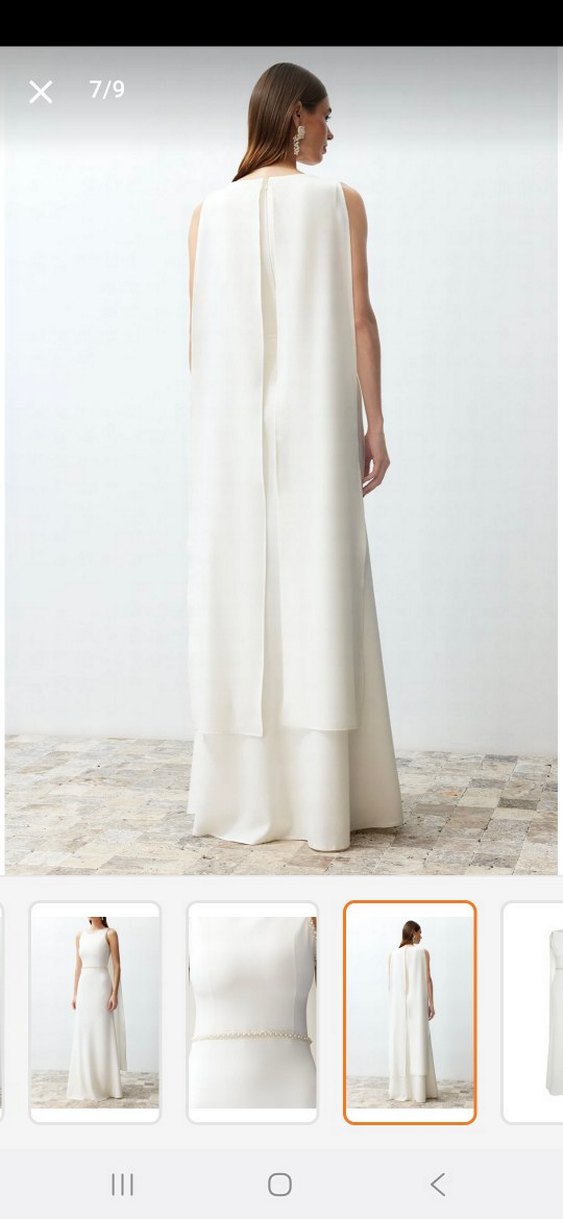 Minimalist Beyaz incili Uzun Abiye Elbise - Görsel 4